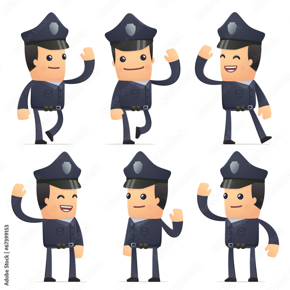 set of policeman character in different poses set of policeman character in different poses