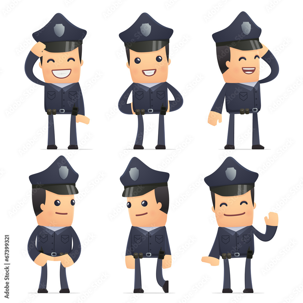 set of policeman character in different poses set of policeman character in different poses