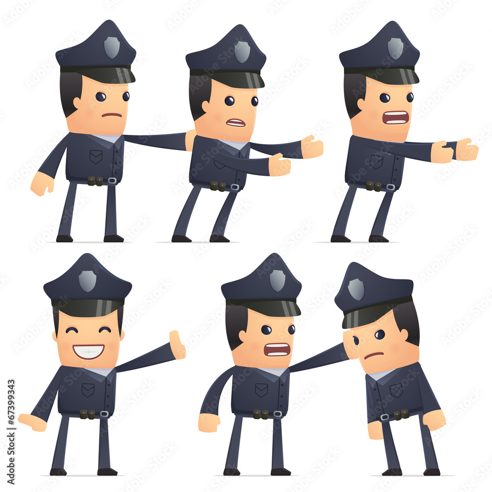 set of policeman character in different poses set of policeman character in different poses