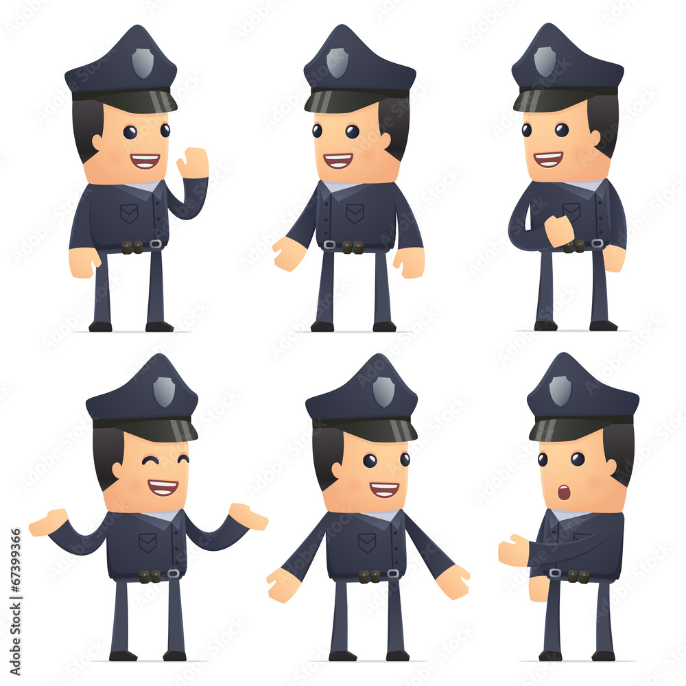 set of policeman character in different poses set of policeman character in different poses