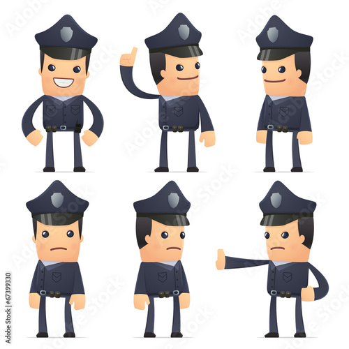 Schilderij op canvas set of policeman character in different poses