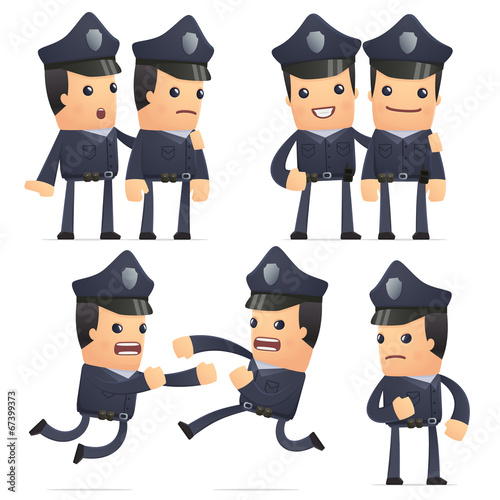 set of policeman character in different poses