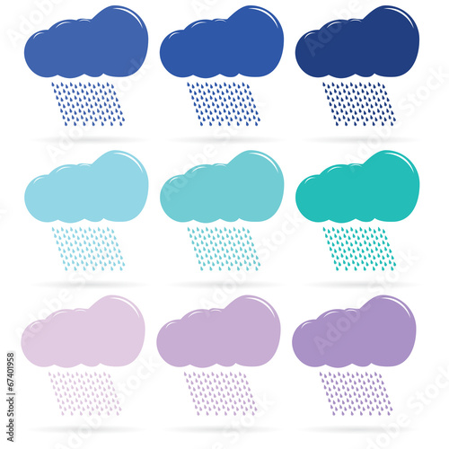 Icons of different color clouds and rain. Raster