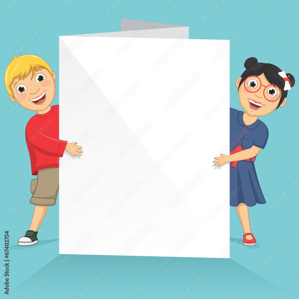 Vector Illustration Of Cute Children Holding White Banner Vector Illustration Of Cute Children Holding White Banner