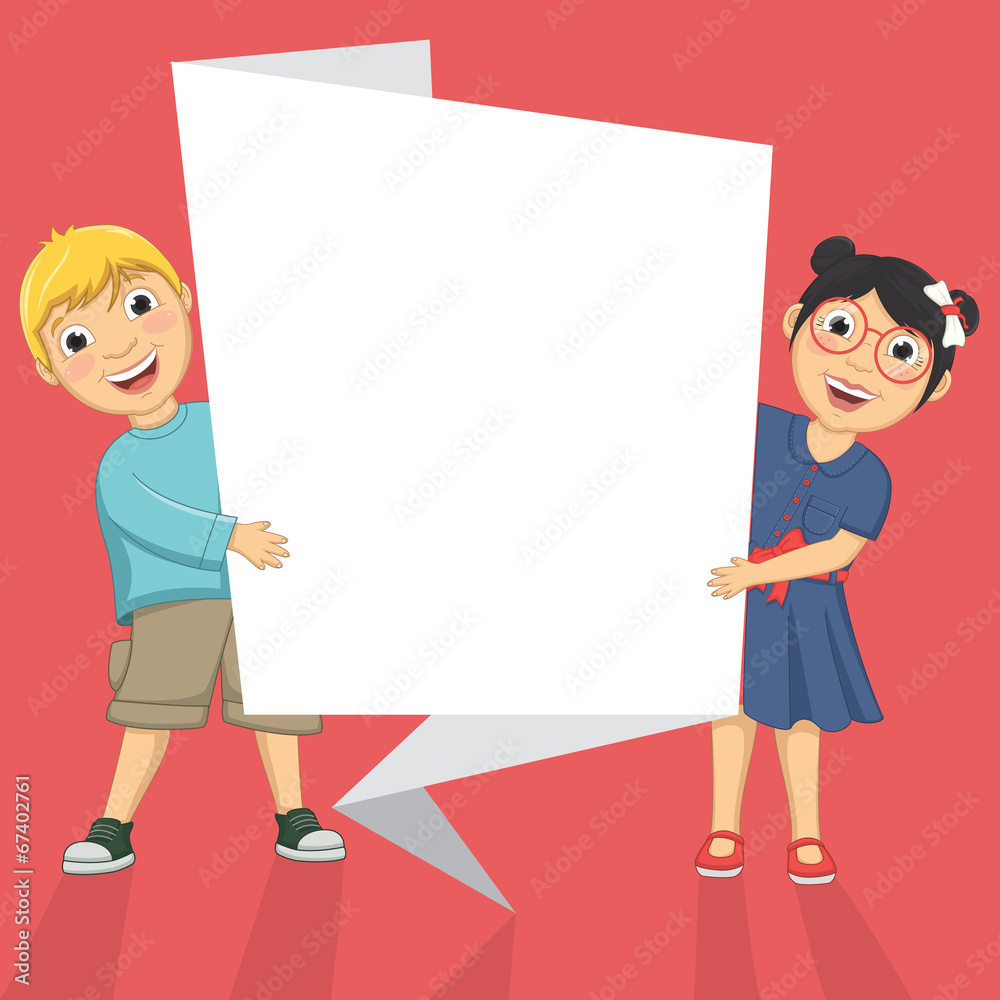 Vector Illustration Of Cute Children Holding Origami Banner Vector Illustration Of Cute Children Holding Origami Banner