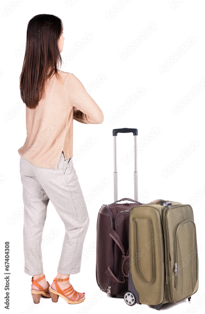 back view of standing young beautiful brunette woman. back view of standing young beautiful brunette woman.
