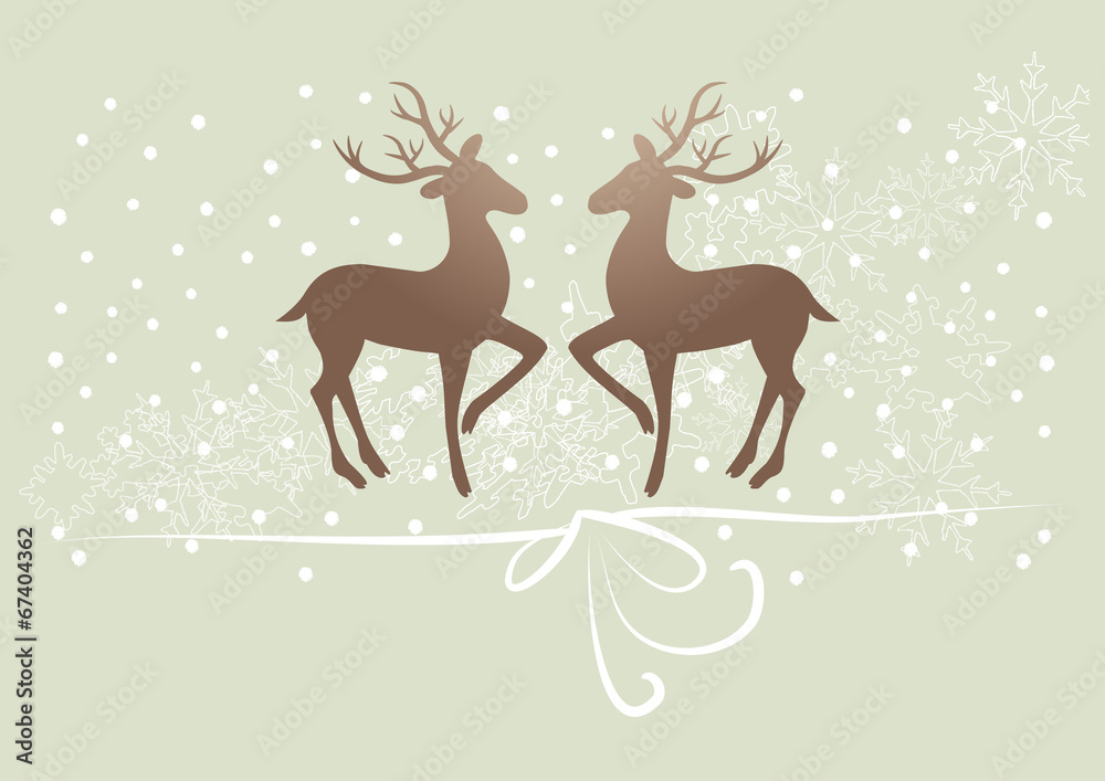 reindeer, deer on green background, snow, gift ribbon reindeer, deer on green background, snow, gift ribbon