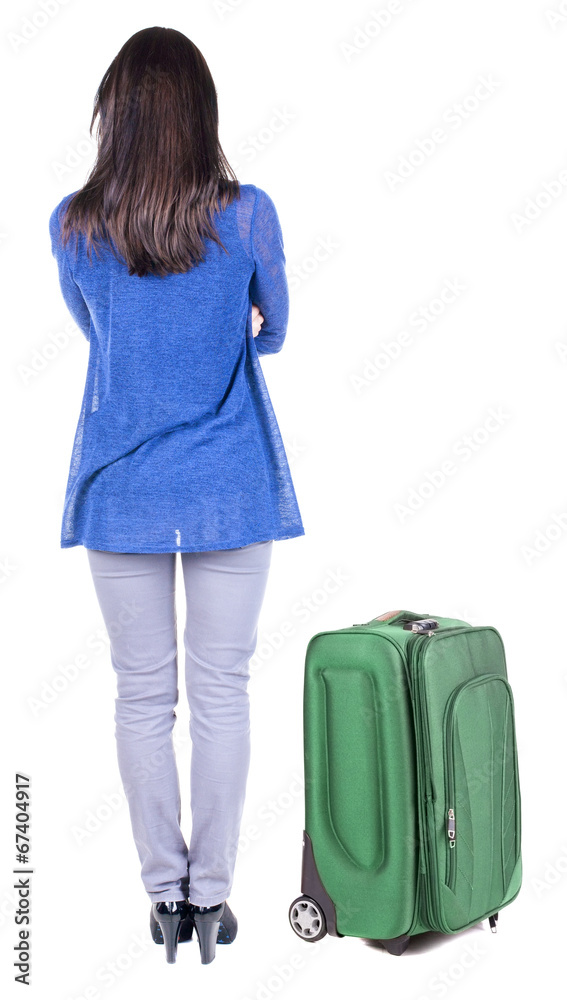 back view of standing young beautiful brunette woman. back view of standing young beautiful brunette woman.