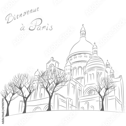 Fotografie Vector sketch of cityscape with Sacre Coeur in Paris
