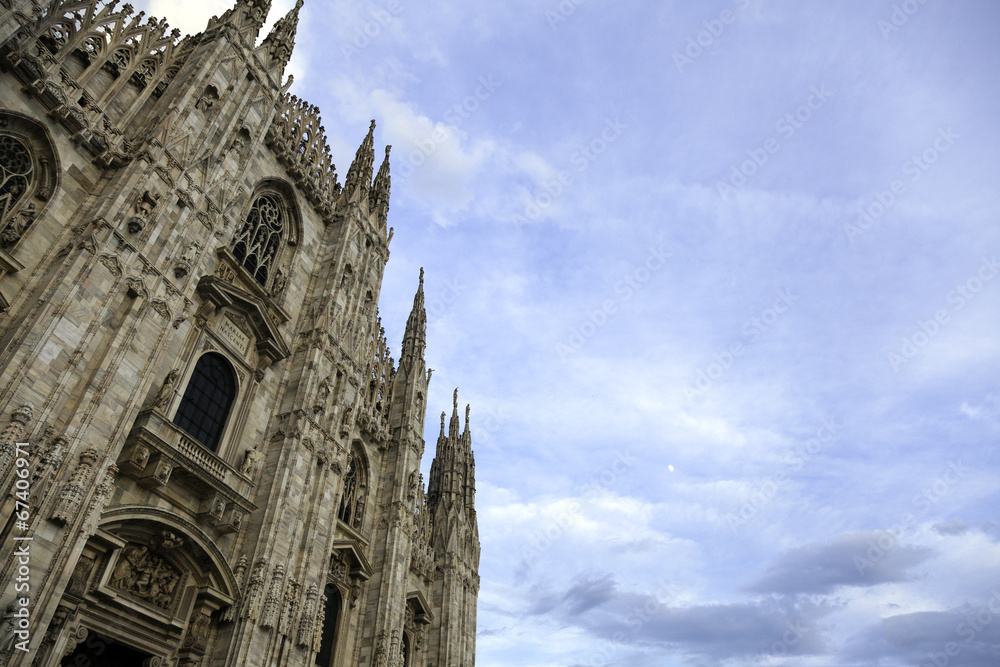 Facade of the Duomo in Milan, perspective. Color image