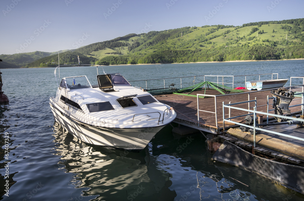 Speed boat at dock