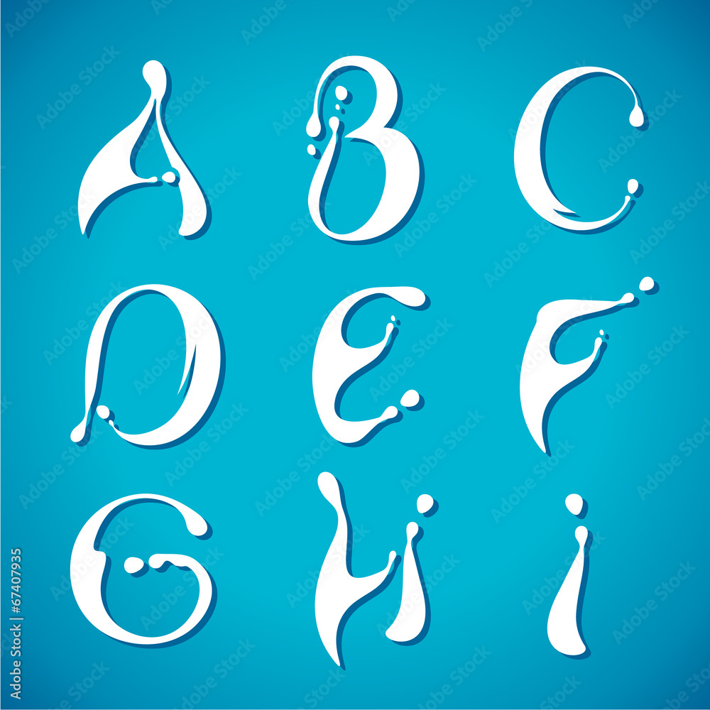 Obraz premium Vector water milky alphabet