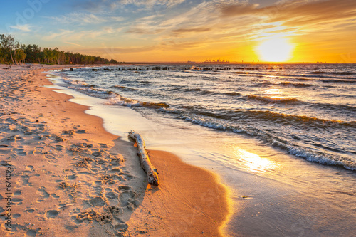 Sunset on the beach at Baltic Sea in Poland #67409571