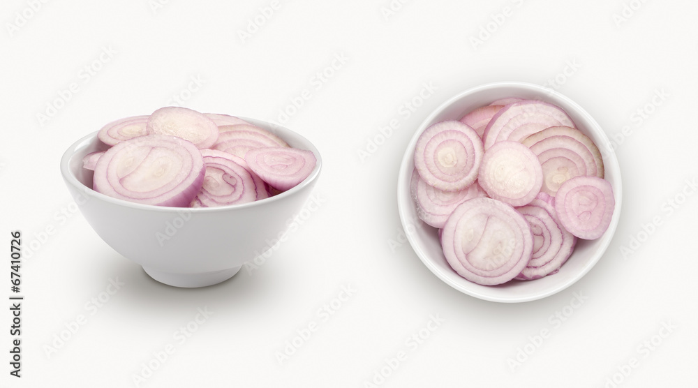 shallot isolated on white background, view from front and top. shallot isolated on white background, view from front and top.