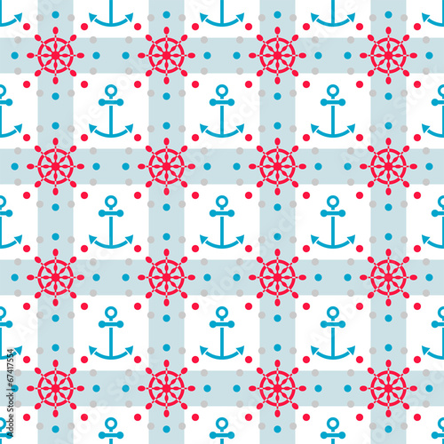 Seamless sea pattern with anchors and hand wheels