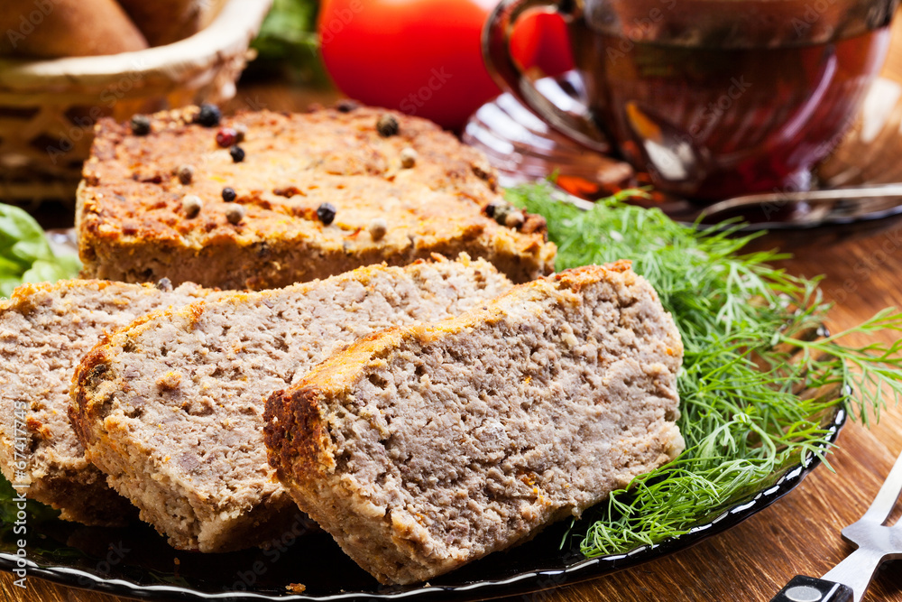 Traditional delicious meat pate with vegetables