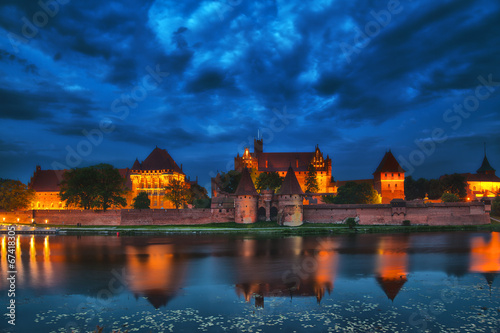 HDR image of medieval castle in Malbork at night