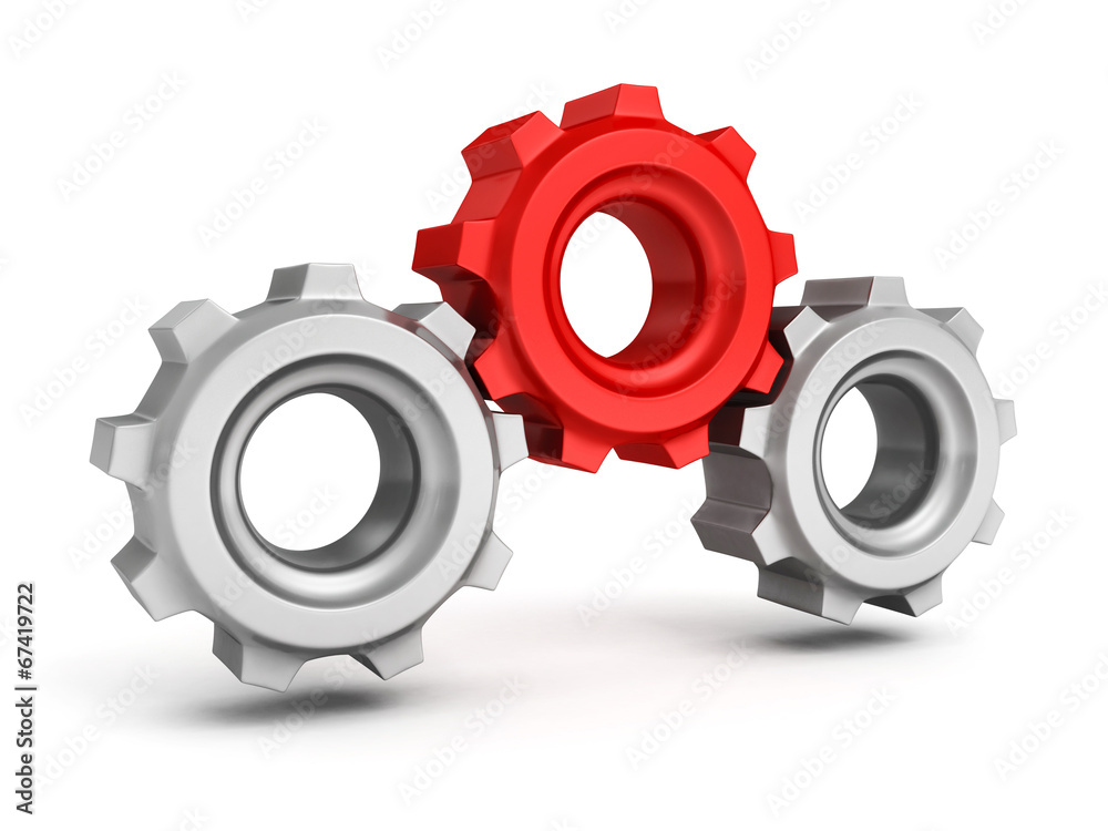 Three gears on white background. Leadership teamwork Three gears on white background. Leadership teamwork