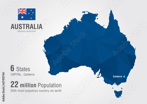 Australia world map with a diamond pixel texture.