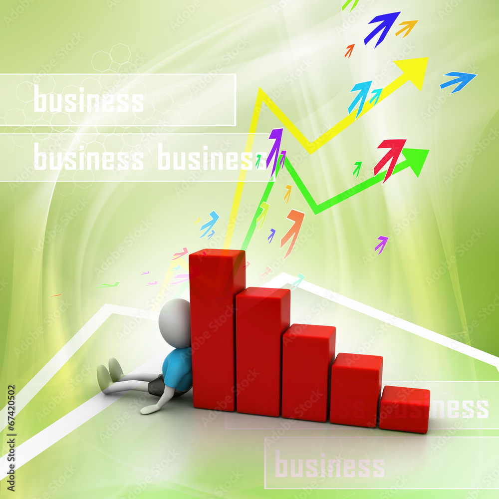3d man sitting near the bar graph