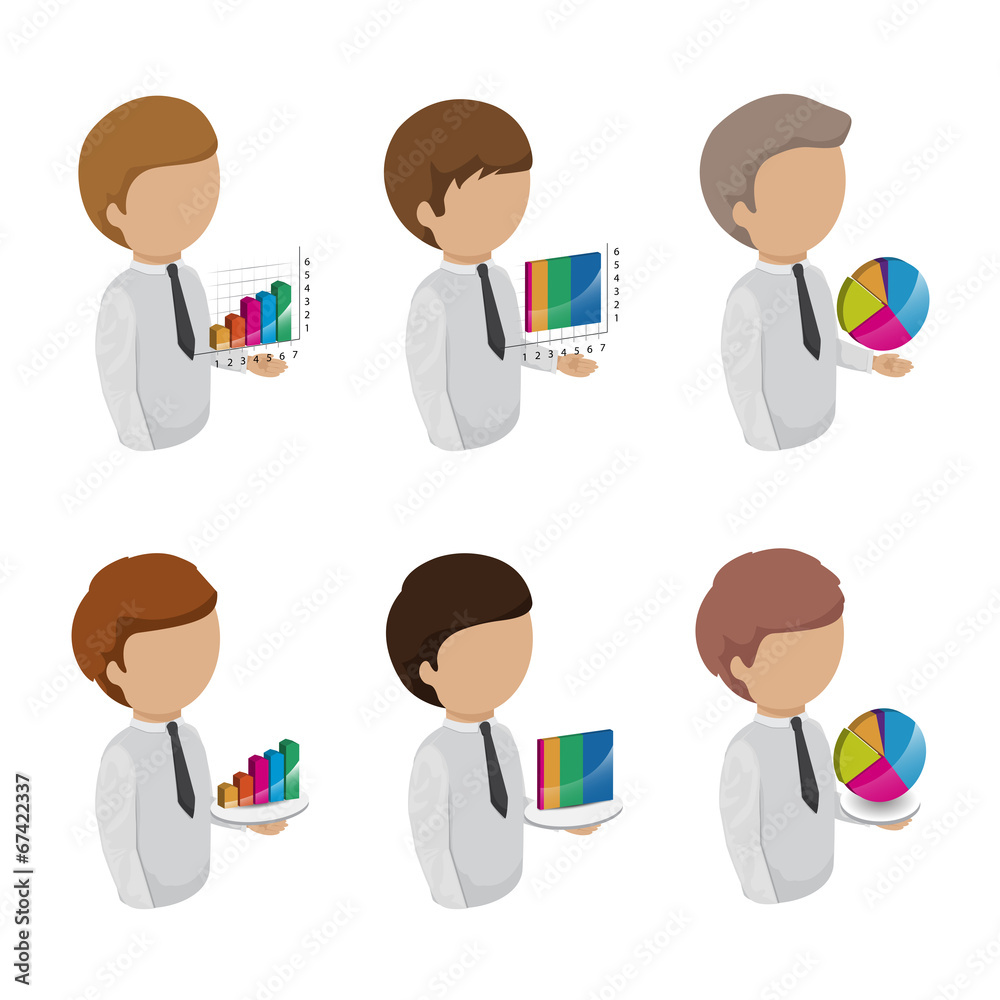 Fototapeta premium People With Graph Set - Isolated On White Background
