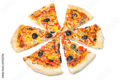 Pizza cut into slices