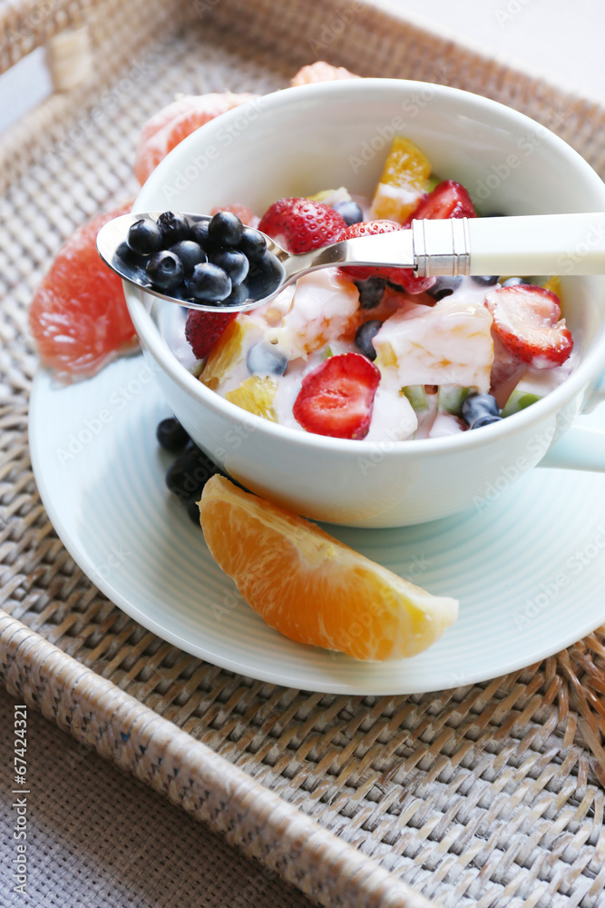 Useful homemade fruit salad, close-up Useful homemade fruit salad, close-up