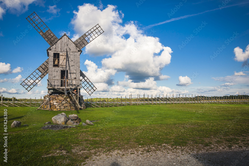 Obraz premium wooden windmill in Angla, Saaremaa island, Estonia