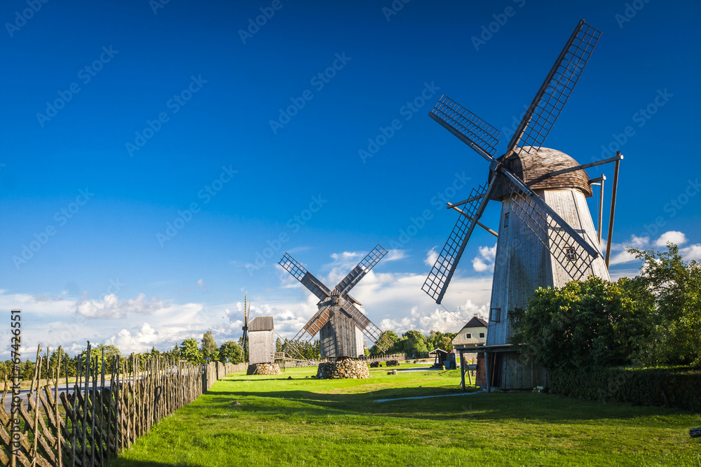 Naklejka premium wooden windmill in Angla, Saaremaa island, Estonia