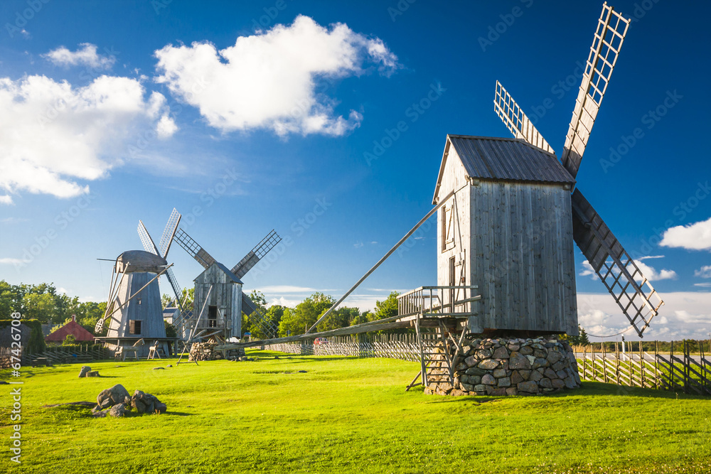Carta da parati wooden windmill in Angla, Saaremaa island, Estonia