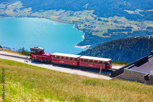 Diesel train railway carriage going to Schafberg Peak