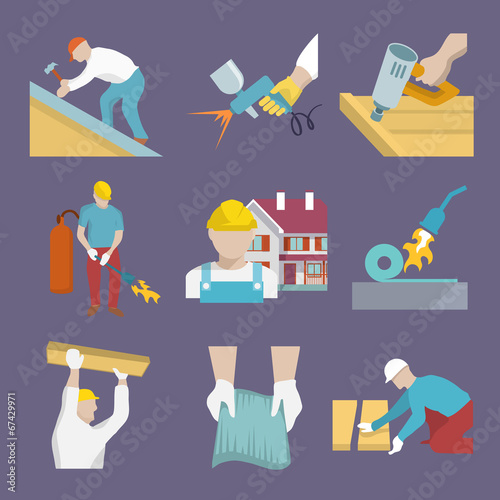 Foto Roofer icons flat
