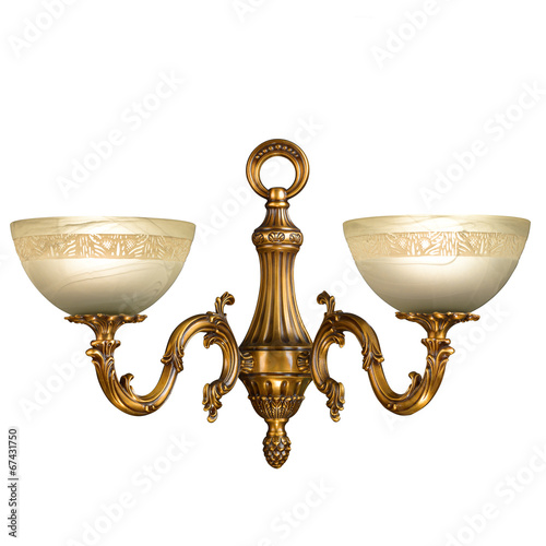 Ornamental vintage wall lamp isolated on white with clipping pat