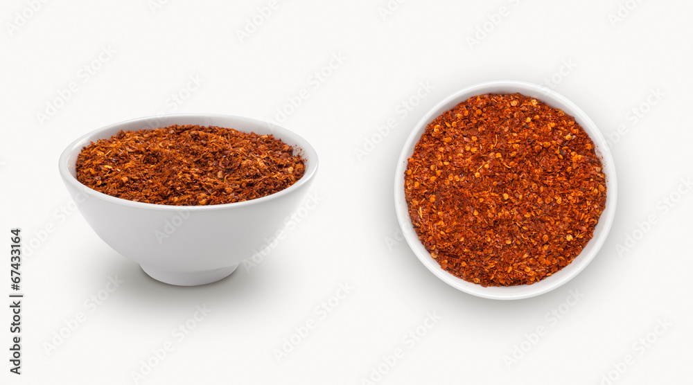 dry red chili powder isolated on white background dry red chili powder isolated on white background