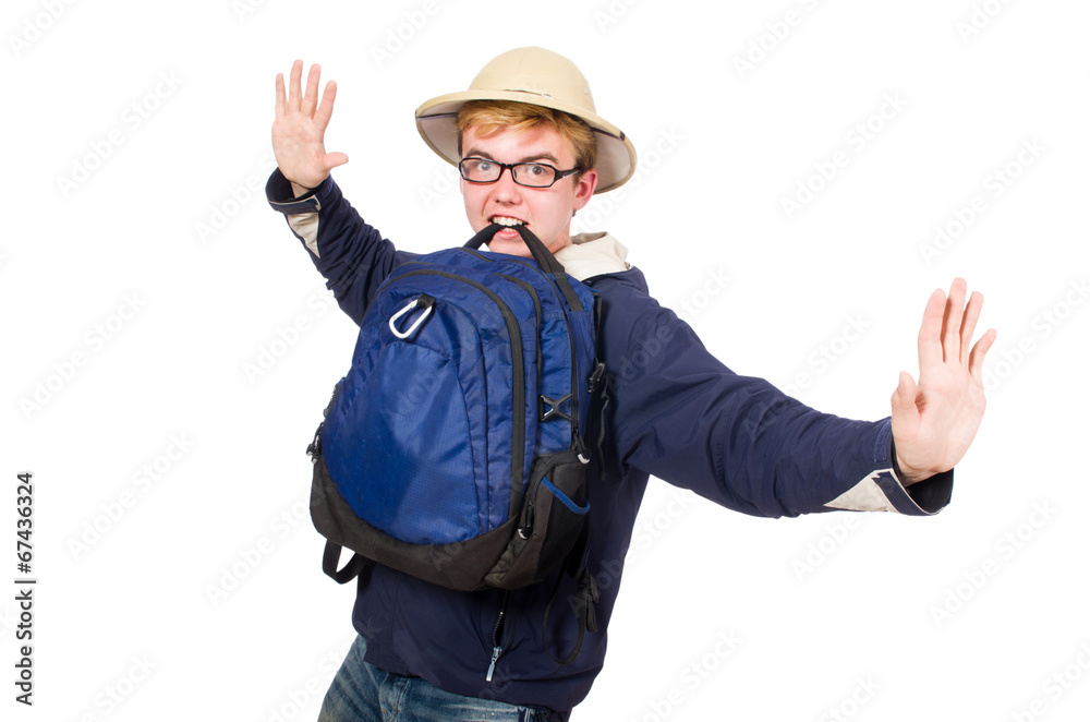 Funny student wearing safari hat