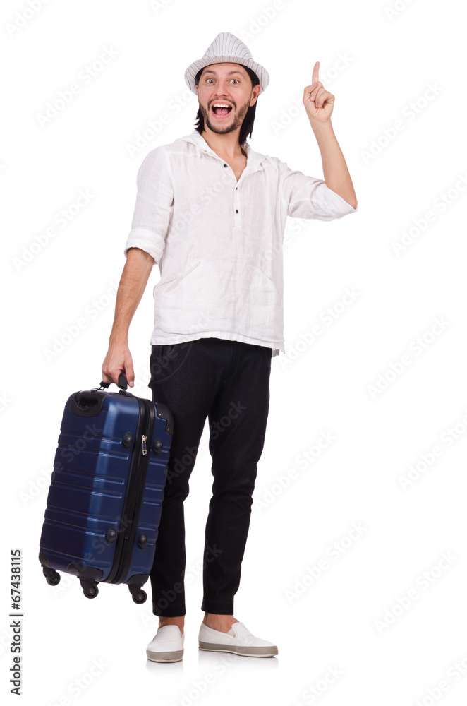 Travel vacation concept with luggage on white Travel vacation concept with luggage on white