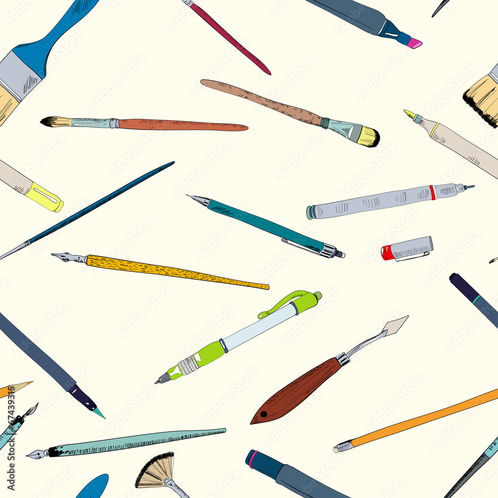 Drawing tools doodle sketch seamless Drawing tools doodle sketch seamless