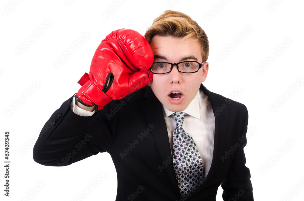 Young businessman boxer isolated on white Young businessman boxer isolated on white