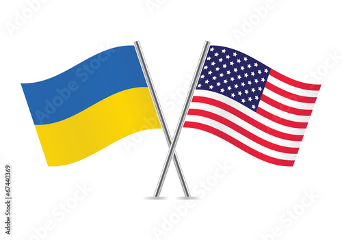 Ukrainian and American flags.