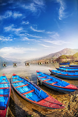 Handdoek met foto Nepal Houten boten op Pokhara meer  © pikoso.kz