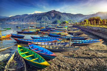 Handdoek met foto Nepal Bootjes op het Pokhara meer  © pikoso.kz