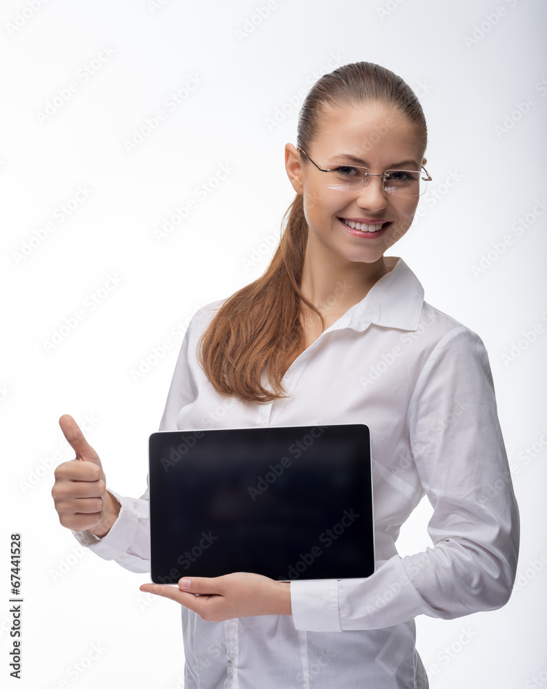 Businesswoman working with laptop at the office Businesswoman working with laptop at the office