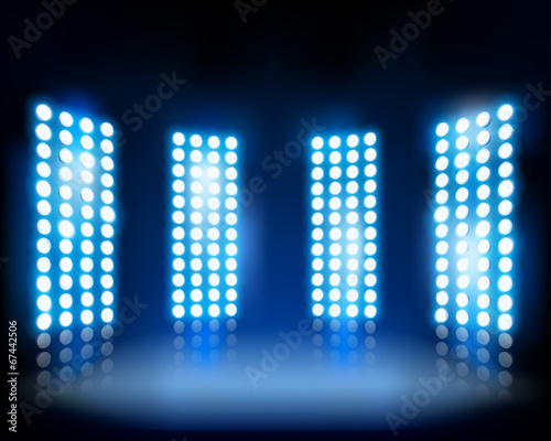 Floodlights on the stage. Vector illustration.