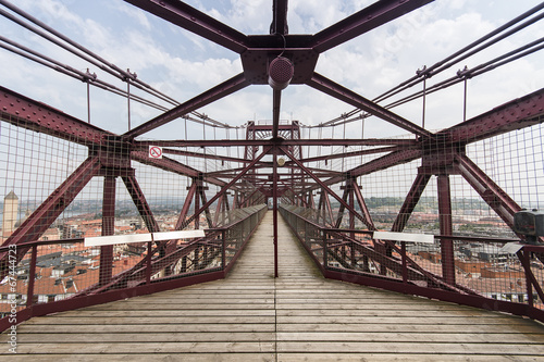 Orange iron bridge in Bizkaia, Portugalete, Spain
