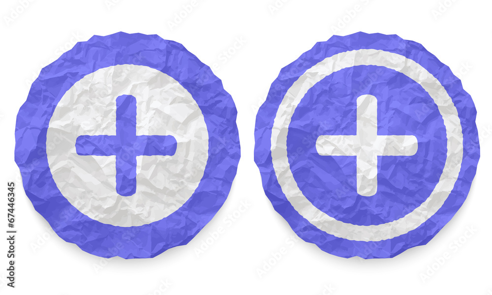 Fototapeta premium two icons with texture crumpled paper and plus symbol