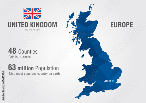 Canvas Print United Kingdom world map. England map with pixel diamond texture