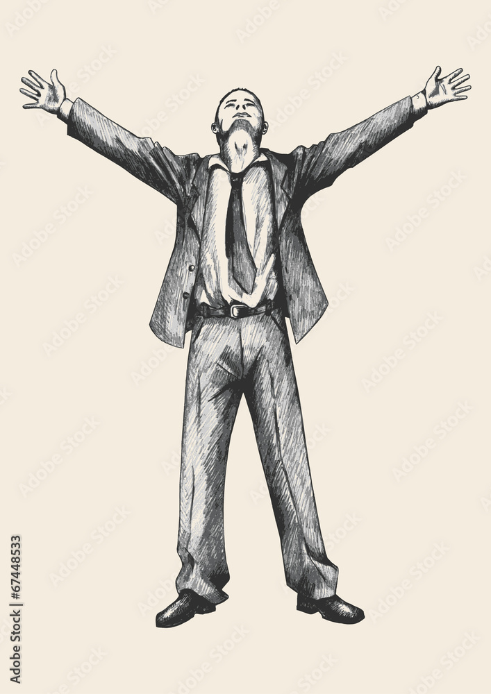 Sketch illustration of a businessman standing with open arms