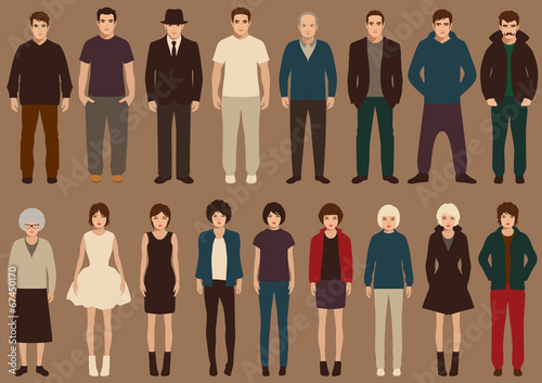 fashion vector collection of people, cartoon retro characters