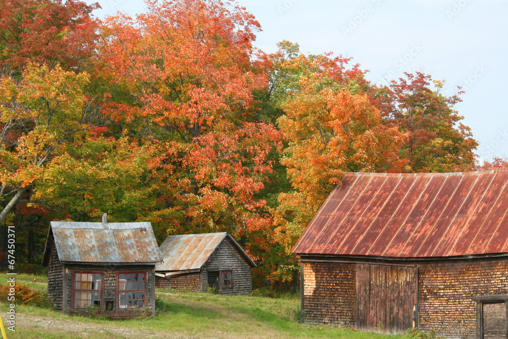 Old barns and sheds in rural countryside of Maine