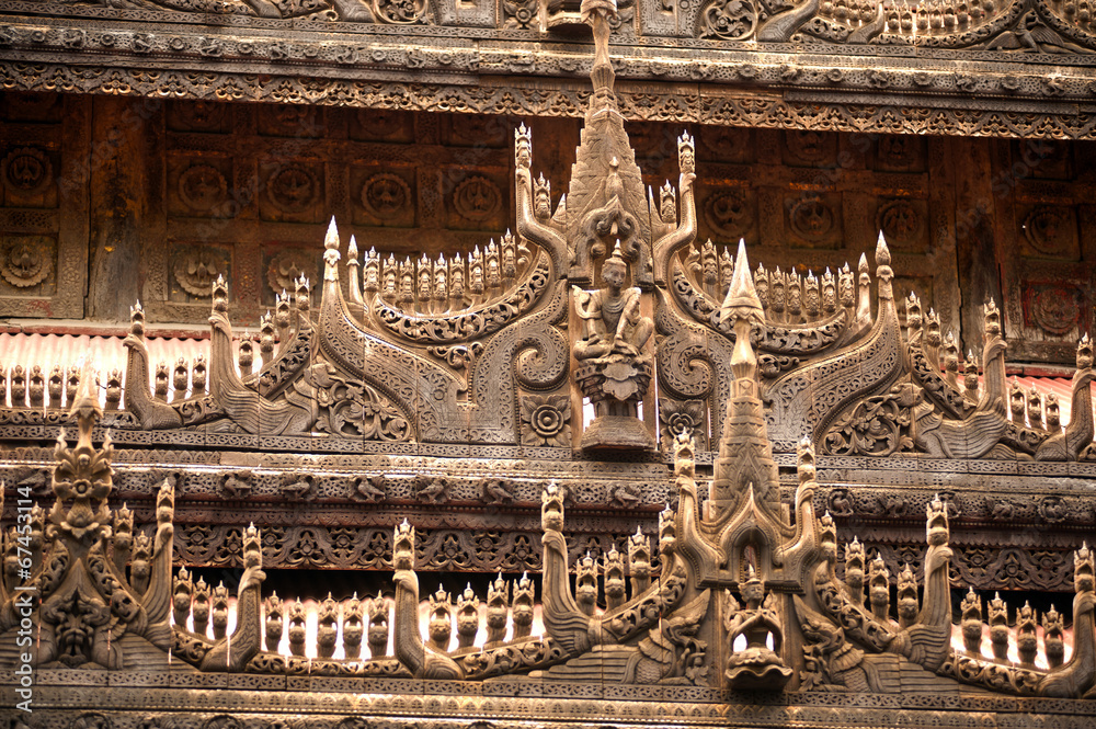Wood carving at Shwenandaw Monastery in Mandalay,Myanmar.